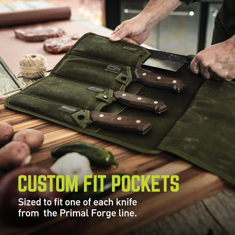 True PrimalForge Canvas Knife Roll | Heavy-Duty Waxed Canvas, Tear-Resistant, Water-Resistant, Custom Fit Pockets for the Chopper, Cleaver, Rocker Butcher, and Tanto Slicer in Collection - Image 3